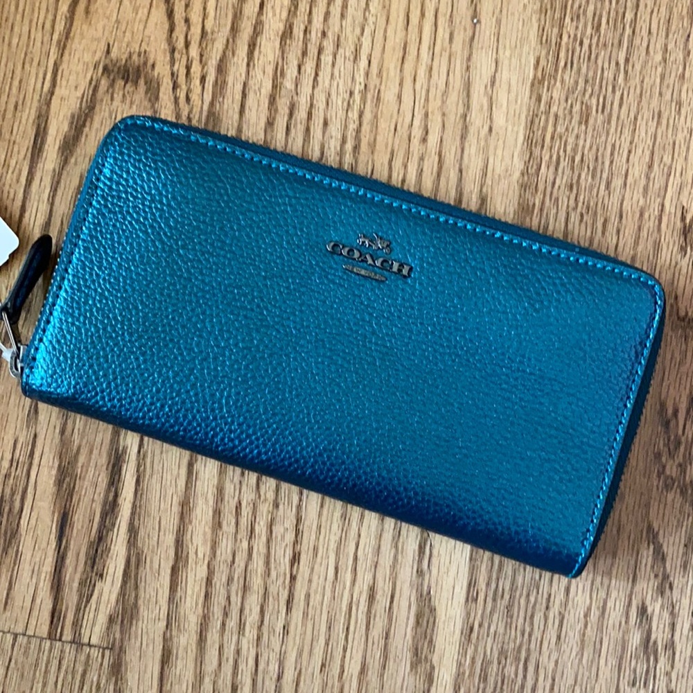 Coach Dark Teal Zip Wallet